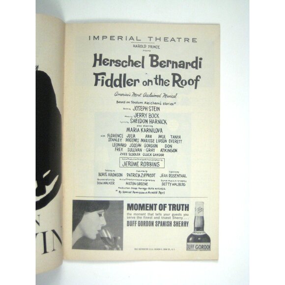 Fiddler On The Roof Playbill Imperial Theatre 1966 Herschel Bernardi Robbins - Picture 3 of 8